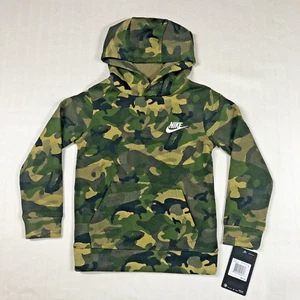 Nike Boys Camoflage Fleece Hoodie Sz 4 Med Olive Gr Camo Sweatshirt Hunting - Picture 1 of 7