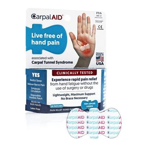 CarpalAid Pequeño Túnel Carpiano Parche de Mano Muñeca Alivio del Dolor Manos Más Grandes Paquete de 20 - Imagen 1 de 2