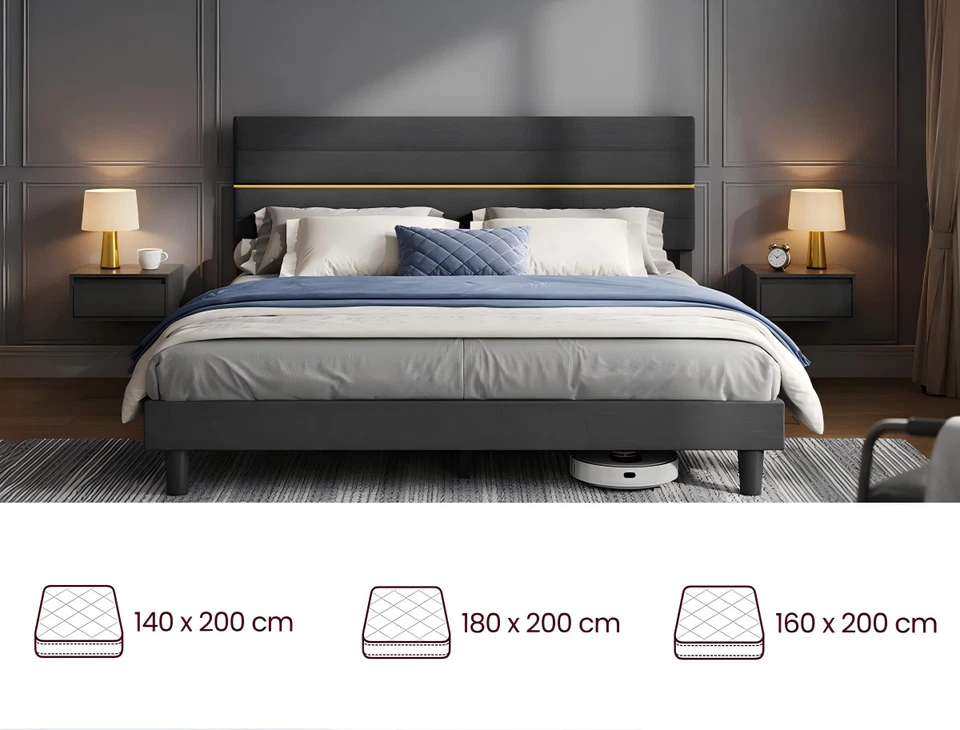 Doppelbettgestell Polsterbett, geräuscharm, mehrfachgrößen-Option, mit Kopfteil - Bild 1 von 1