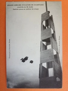 cpa AVIATION de CHAMPAGNE 1909 REIMS Louis PAULHAN Passe au Pylône de Virage - Bild 1 von 2