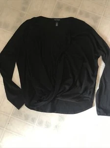 White House Black Market Blouse Faux Wrap Black Knit Surplice Top Women's Size M - Picture 1 of 3