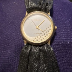 Blanco Watch Gold Toned Black Band Round White Face Stylish Modern Fashion - Picture 1 of 10