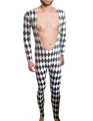 Harlequin Leotard Costume Freddie Mercury Unitard Spandex Outfit Black And White - Image 1 of 4