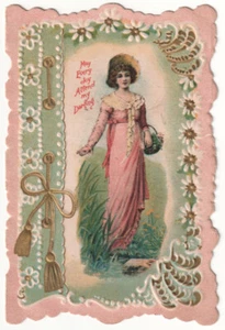 May Every Joy Attend My Darling, Mädchen, Blumenkorb, gestanzte Grußkarte - Bild 1 von 3
