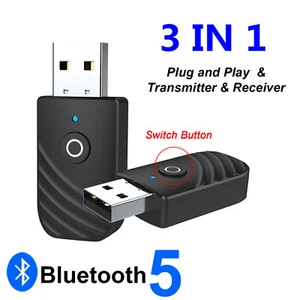 USB Bluetooth 5.0 Transmitter Receiver Audio Adapter AUX 3.5mm TV CAR PC Speaker - Picture 1 of 12