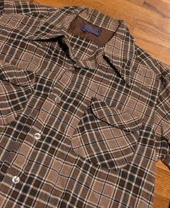 Vintage Pendleton Flannel Shirt Men's LARGE - Plaid Loop Collar Flap Pocket USA - Picture 1 of 24