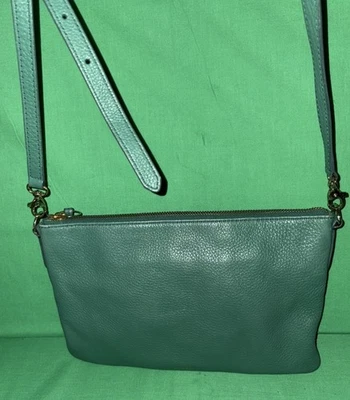 FÓSIL Nº Bolso de hombro de cuero 1954 bandolera mediana verde guijarro Foto 1 de 4