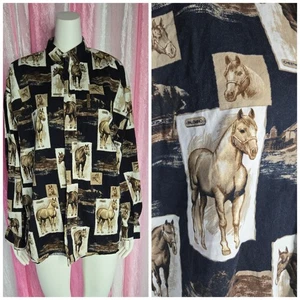 North River Men's Long Sleeve Horse Cowboy Roping Button Up Shirt Size Large  - Picture 1 of 10