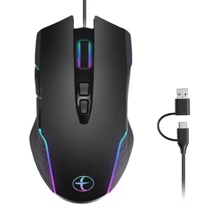 Ergonomic USB C USB A Gaming Mouse Color Backlighting Anti Sleep Jiggler 7200DPI - Picture 1 of 8
