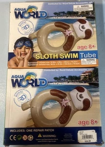 2 NEW Aqua World Sloth Swim Tube Pool Float Ring Age 8+ Inflated Size 51"x30" - Picture 1 of 4
