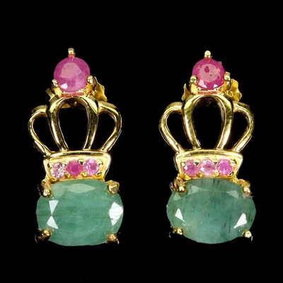 Black Friday 925 Sterling Silver Earrings Emerald 8x6mm Ruby Natural Jewelry - Image 1 of 4