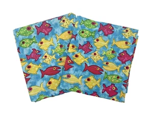⚜️Lot of 2 Half Yds Whimsical Fish Cotton Quilt Craft Fabrics 1 yd Total - Picture 1 of 4