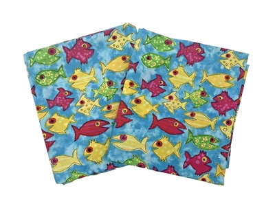 ⚜️Lot of 2 Half Yds Whimsical Fish  Cotton Quilt Craft Fabrics 1 yd Total - Image 1 of 4