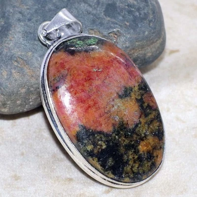 925 Silver Plated Rhodonite Pendant 2" Jewelry Party Wear Gift GW - Image 1 of 3
