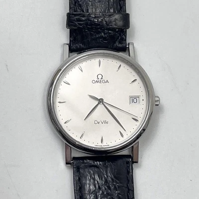 Omega De Ville Prestige Watch Leather Band Silver Black Dial Mens Dress Watch - Image 1 of 4