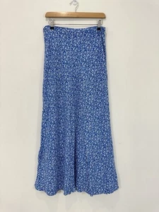 Ghanda Maxi Skirt Women L (80 cm Elastic Waist) Blue Floral Viscose/Linen Blend - Picture 1 of 8
