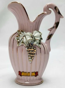 Vintage Japan Bud Vase Porcelain Pink Hand Painted Grape Leave Gold Trim Pitcher - Picture 1 of 11