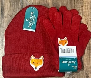 Boys Red Fox Beanie Snow Hat & Gloves 2 Piece Set One Size - Picture 1 of 3