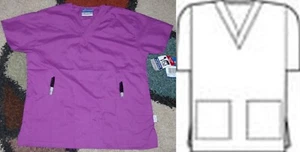Crest Woman V neck Scrub Top 2 Roomy bottom Pockets Sz XS to M - Picture 1 of 6