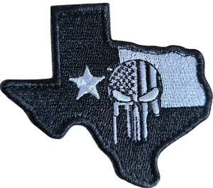 TEXAS STATE FLAG MAP AMERICAN FLAG SKULL TACTICAL MORALE BLACK &WHITE HOOK PATCH - Picture 1 of 2