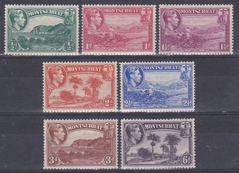 set of 7 mint GVI stamps. Montserrat. 1938. CV£6.50 Cover