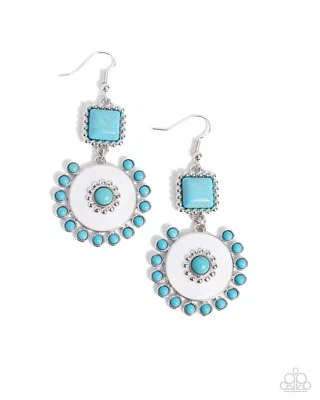 Paparazzi Earthy Emblem - White -Paint & Turquoise Stones - Earrings - Image 1 of 2