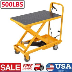 Hydraulic Lift Table Cart 500lbs Manual Single Scissor Lift Table 28.4" Yellow - Picture 1 of 9