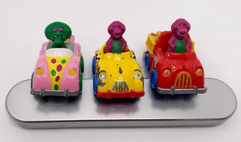 Barney the Dinosaur 1993 Diecast Cars lot of 3 Lyons Group Vintage Baby Bop Cover