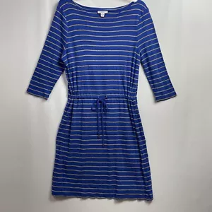 Charter Club Weekend Dress Womens Large Striped Drawstring Blue Glitter Gold - Picture 1 of 13