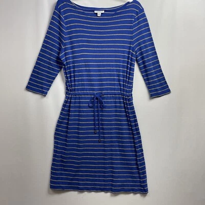 Vestido de fin de semana Charter Club para mujer grande a rayas con cordón azul brillo dorado Foto 1 de 4