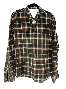 Officine Generale Olive Cotton Linen Plaid Button Down Long Sleeve Shirt XXL - Picture 1 of 9