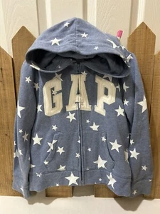 Gap Kids Girls Blue Hooded Sweatshirt Zippered Front Jacket Sparkle Stars Sz 8 - Picture 1 of 6