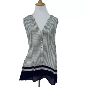 Joie Ameritt B Stripe Silk Tank Top Women's Size M 1/2 Button Front Sleeveless - Picture 1 of 8