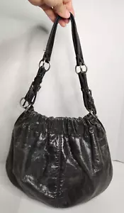 Vintage Fossil Black Distress Metallic Leather Hobo Purse Shoulder Double Strap - Picture 1 of 17