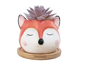 Succulent Pots,Cute Animal Fox Shaped Cartoon Ceramic Succulent Cactus Flower - Picture 1 of 12