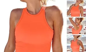 Womens Sports Bra Workout Crop Top Padded Yoga X-Large Orange Yoga Gym Tank - Picture 1 of 7