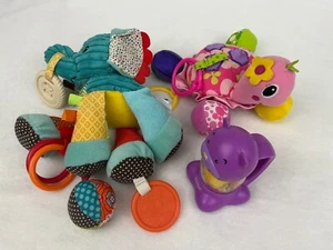 INFANTINO INFANT TOYS LOT Clip On Sensory Elephant & Turtle + Bear Shaker Rattle - Picture 1 of 9