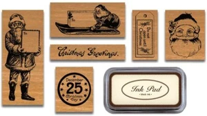 Cavallini & Co. Vintage 6 Six Christmas Rubber Stamp Set with Stempelkissen in Dose - Bild 1 von 2