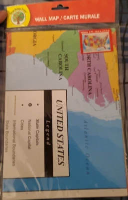 Teaching Tree United States Wall Map 39.4" x 27.5" State Capitals Cities  D4 - Image 1 of 4