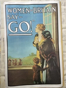women of britain Say go Vintage Poster WW1 Britain UK Army A2 Large Original - Bild 1 von 3