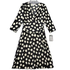 Ronni Nicole Black Midi Dress Stretch Preppy Polka Dot NEW Aline Womens Size 12 - Picture 1 of 11