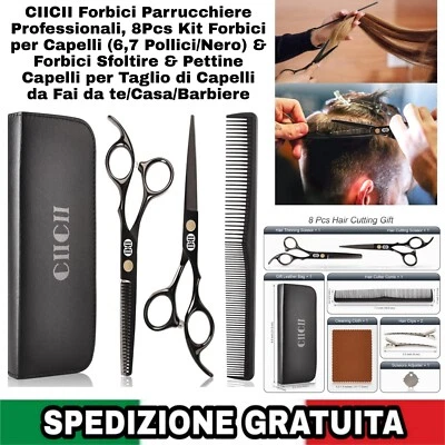 Kit Forbici Parrucchiere Professionali 8pz. X Barba Capelli.  - Immagine 1 di 4