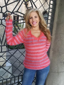 Hand Knit Mohair Sweater Fuzzy Soft Summer Top Multi color by Touch of Mohair - Picture 1 of 9