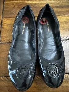 Tommy Hilfiger Black Pantent Leather Round Toe Ballet Flats Size 10 - Picture 1 of 10