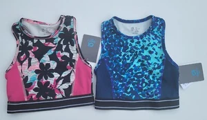 2 Gap Kids GIrls Gapfit Blue Leopard /Pink Floral Sports Bra top sz S 6-7 - Picture 1 of 4