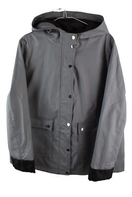 NEW LOOK Grey Faux Leather Windbreaker Jacket size Uk 16 Womens Full Zip Hooded - Image 1 of 4