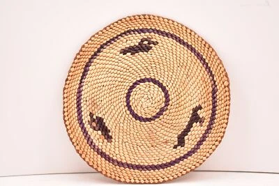 Native American Klamath Modoc Indian Flat Trivet Basket Antique Woven 5" VTG - Image 1 of 4