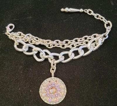 Pulsera Tarina Tarantino Tono Plateado Multi-hiebra Redonda Cristal Rosa Dije Eslabón Foto 1 de 4