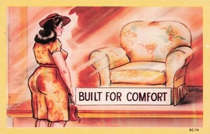 "Built For Comfort" Woman Looking A Chair Humor Card Unposted Linen - Imagen 1 de 2