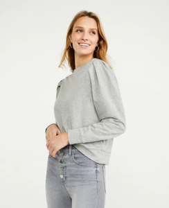 Ann Taylor Puff Sleeve Sweatshirt, Cotton Blend, Heather Grey, Size L, NWT - Picture 1 of 3